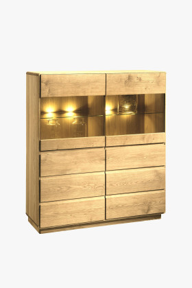 luxus tölgyfa vitrin natúr színben, 119x135 cm